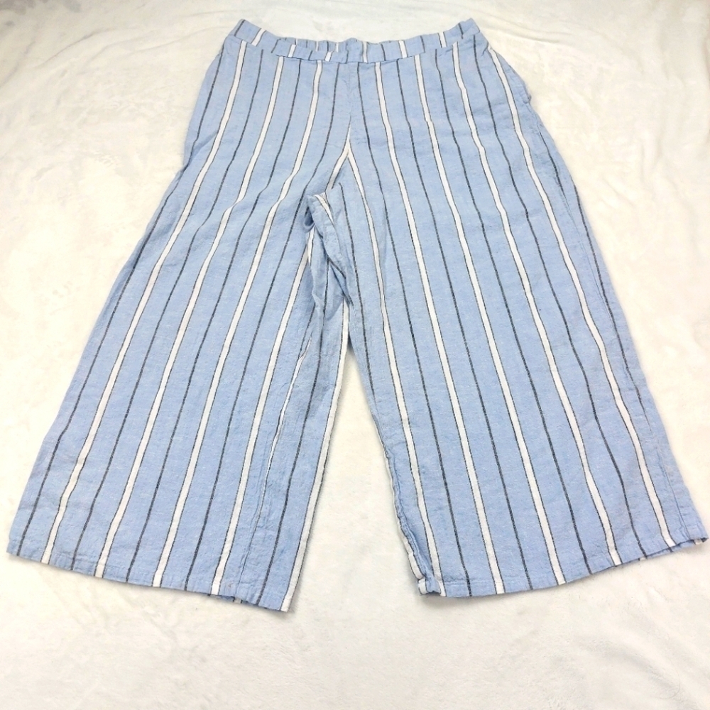 ARIZONA WOMENS BLUE STRIPED COTTON LINEN WIDE LEG PULL ON CAPRI PANTS SIZE XL